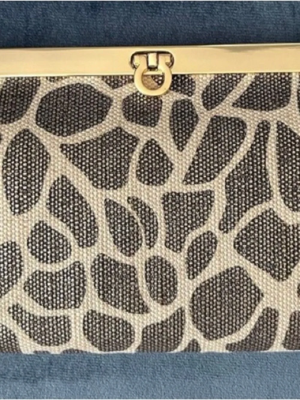 Kate Landry Gold-Trim Animal-Print Clutch in Cream and Black